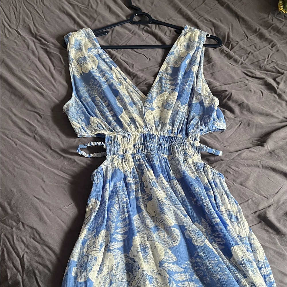J for Justify Blue and White Cut Out Empire Waist Sundress